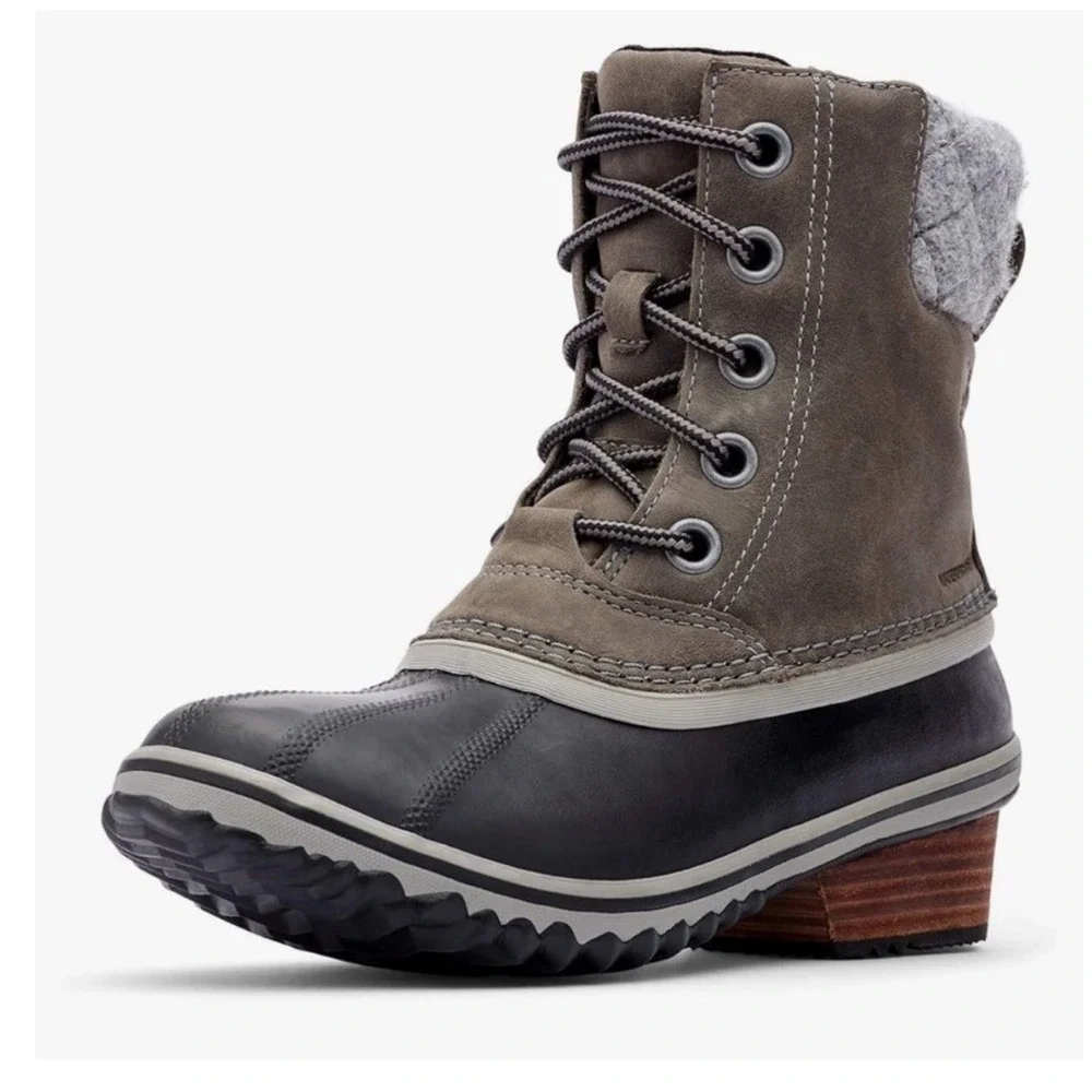Sorel Slimpack II Quarry Black Lace Up‎ Short Winter Snow Boots Size 11 US